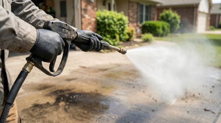 Cleaning concrete driveway