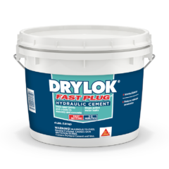 A tub of DRYLOK hydraulic cement is shown in the above image.