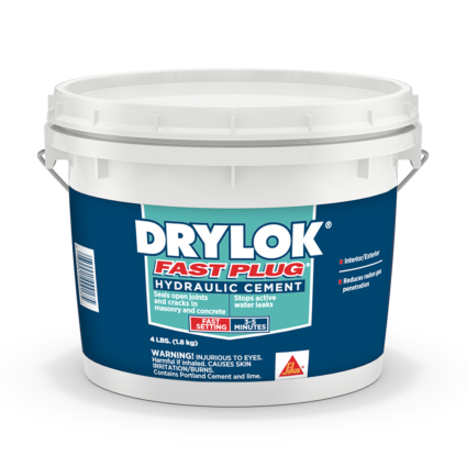 A tub of DRYLOK hydraulic cement is shown in the above image.